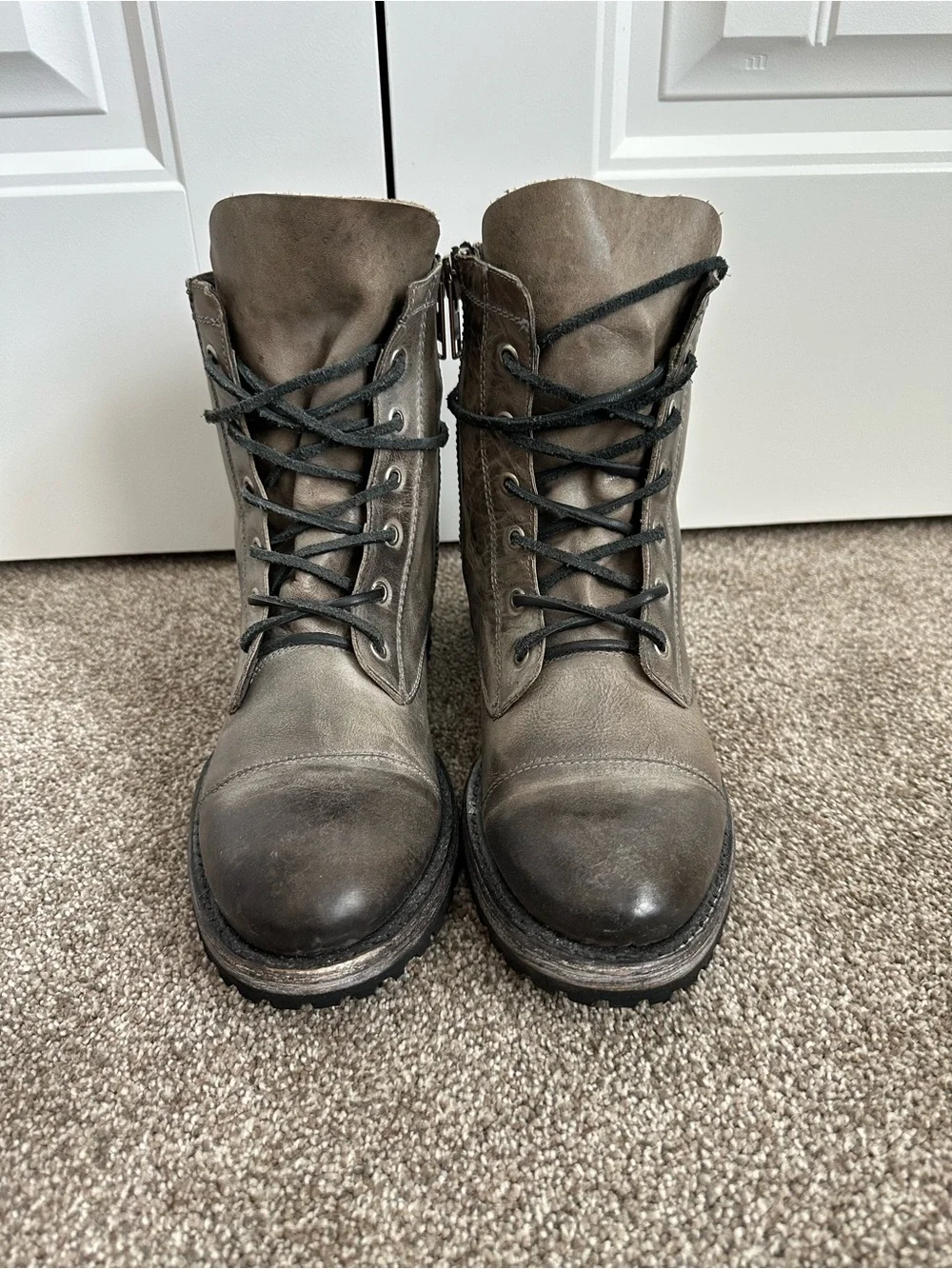 Freebird Jarvis - Gray Leather Lace-Up Combat Boots